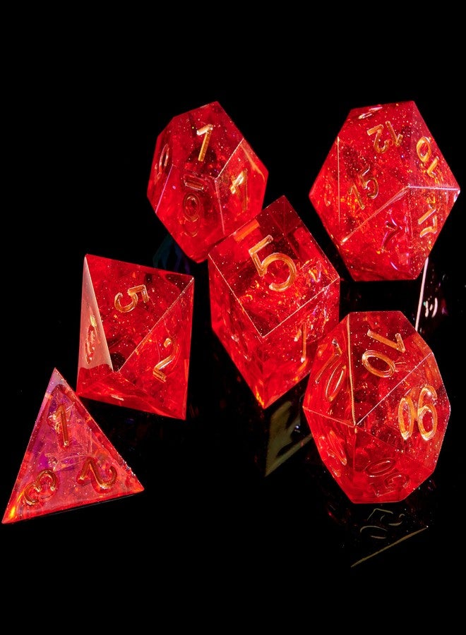 FugaCity DND Dice Set,Handmade Sharp Edge 7 Piece Resin Dice-Dungeons and Dragons Polyhedral Dice Set, D&D Dice Set with Gift Dice Case for RPG MTG Table Games (RED) - Image 2